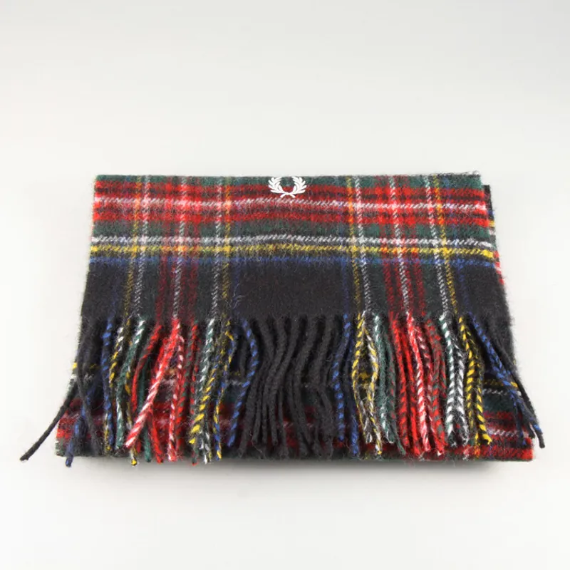 Fred Perry Black Stewart Tartan Scarf - Black 